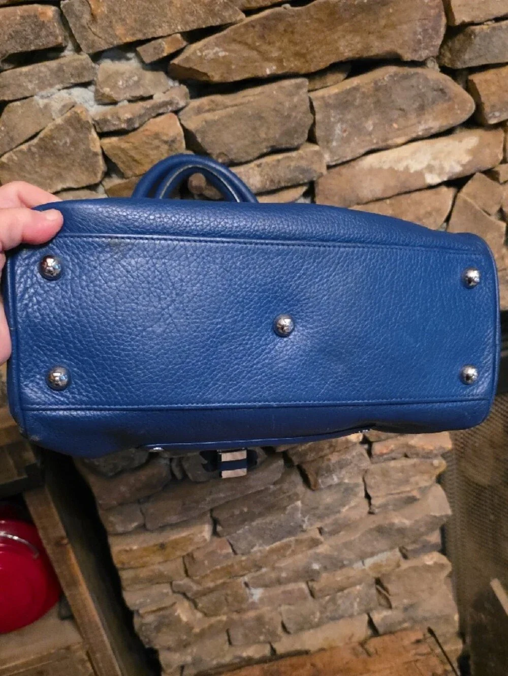 My Flat in London Cobalt Blue Pebbled Leather Tote